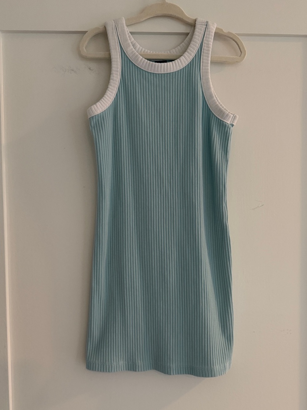 Old Navy Girls Ribbed Tank Dress with Contrast Trim Blue & White | Size XS (5)